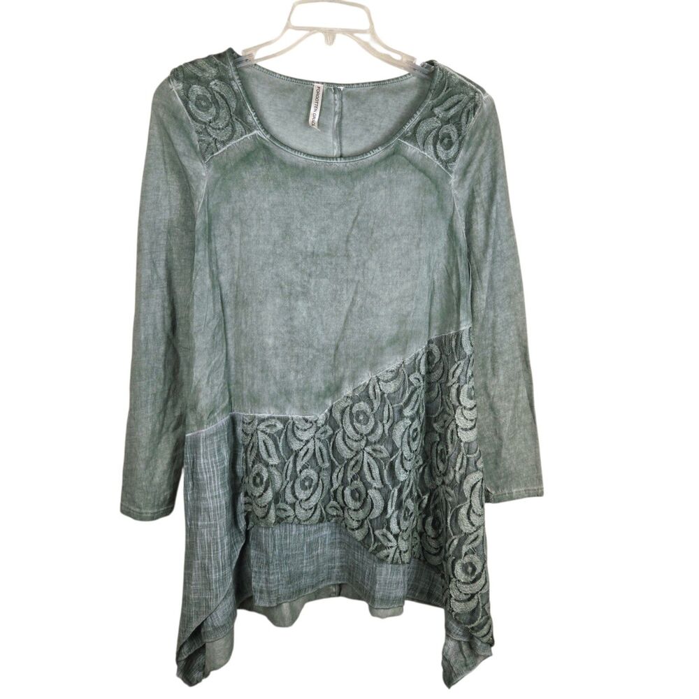 ​Forgotten Grace S Green Boho Floral Lace Tunic Long Sleeve Boho Fairy Festival